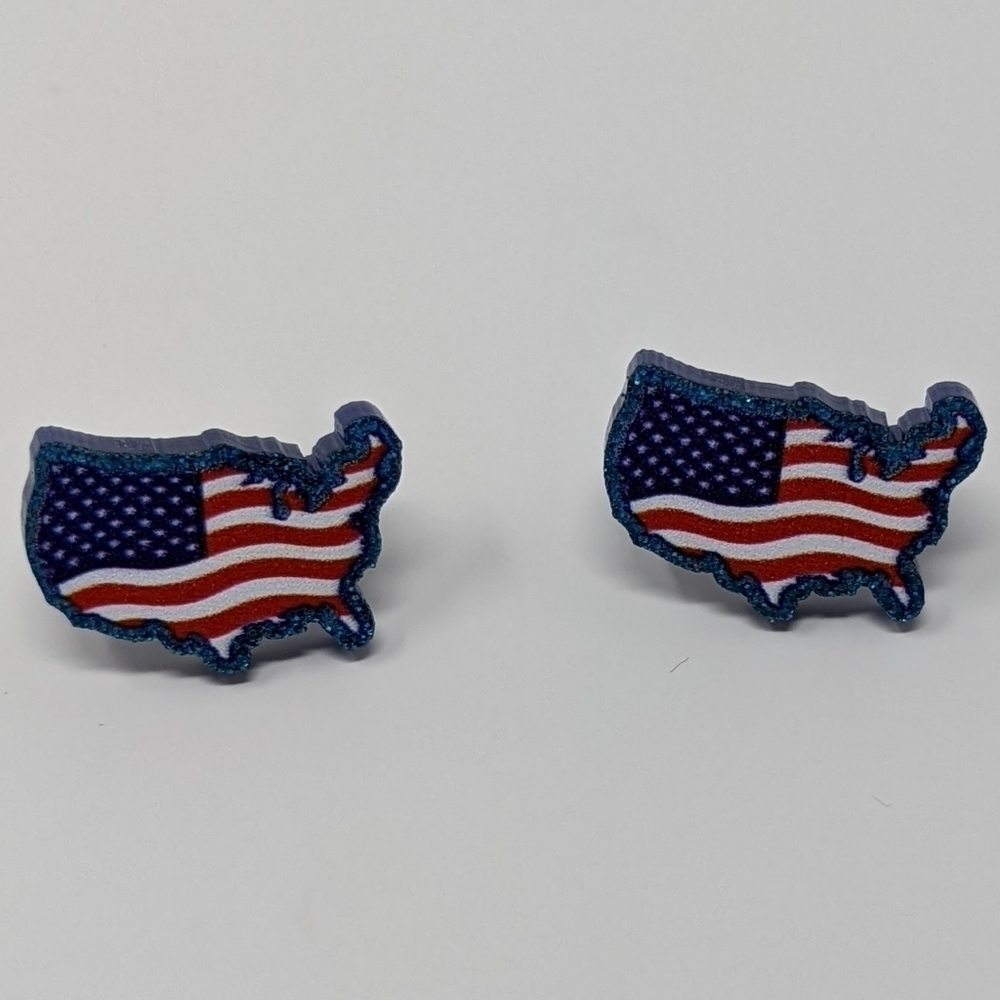 American Flag red white and blue glitter acrylic earrings - Picture 5 of 7